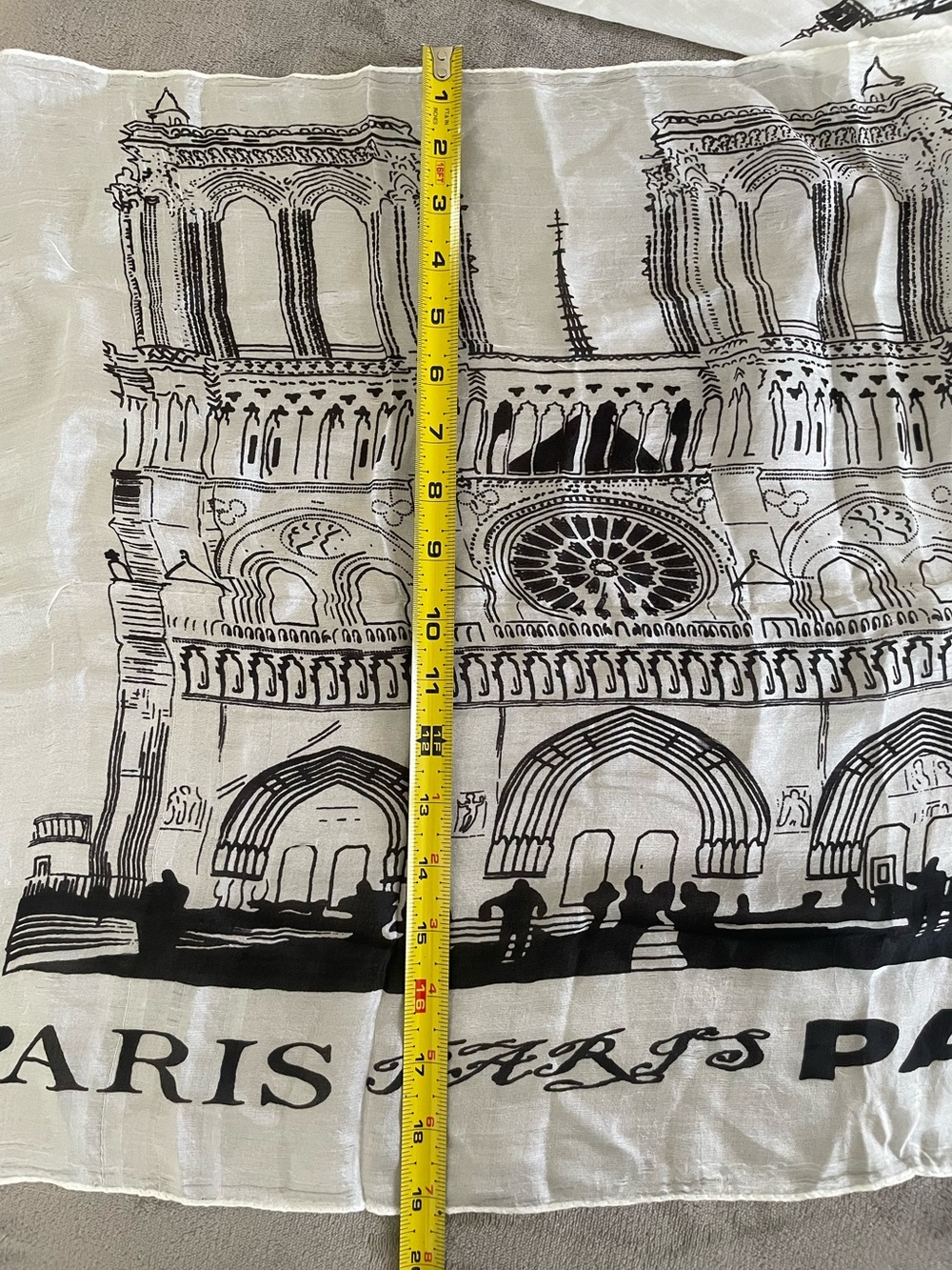 Paris 100% Silk Sheer Landmark Print Oblong Scarf Black Ivory 20x70 - Picture 11 of 14